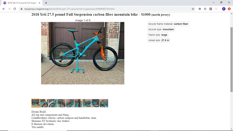 yeti bikes for sale craigslist